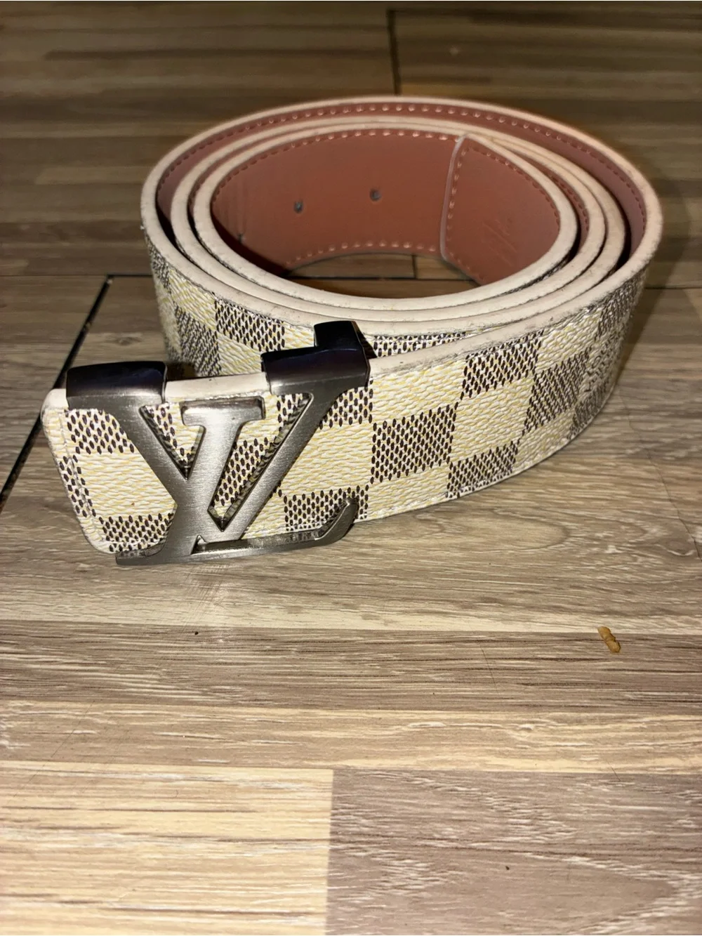 Louis Vuitton Checkered Canvas Belt in Cream and Brown with LV Buckle